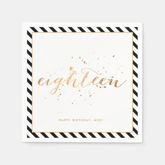 Zwart Wit Goud Achttien 18e Verjaardagsfeest Servet (Voorkant)