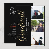 Zwart & Wit Goud Afstuderen 2025 3 Foto's Party Kaart (Voorkant / Achterkant)