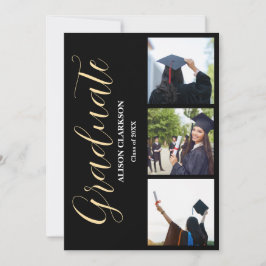 Zwart & Wit Goud Afstuderen 2025 3 Foto's Party Kaart
