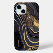 Zwart Wit Goud Agate Monogram Lineair Case-Mate iPhone Case (Achterkant)