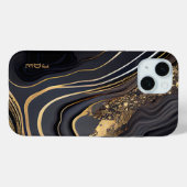 Zwart Wit Goud Agate Monogram Lineair Case-Mate iPhone Case (Achterkant (horizontaal))