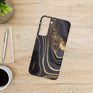 Zwart Wit Goud Agate Monogram Lineair Samsung Galaxy Hoesje