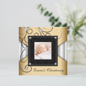 Zwart Wit Goud Baby Meisje Foto Doop Kaart (Staand voorkant)