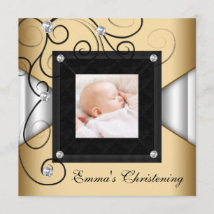 Zwart Wit Goud Baby Meisje Foto Doop Kaart