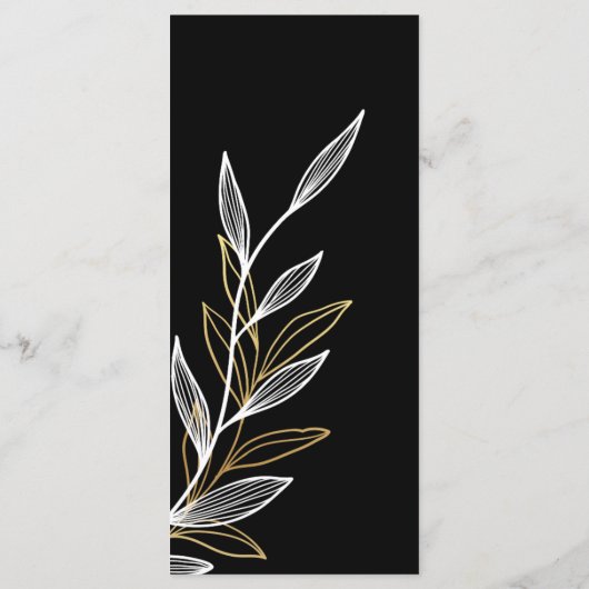 Zwart Wit Goud Blad Bruiloft Evenement Menu Platte (Achterkant)