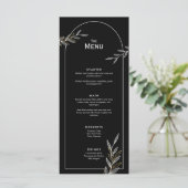 Zwart Wit Goud Blad Bruiloft Evenement Menu Platte (Staand voorkant)