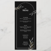 Zwart Wit Goud Blad Bruiloft Evenement Menu Platte (Voorkant)