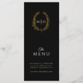 Zwart wit goud blad ovaal monogram bruiloft menu (Voorkant)