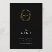 Zwart wit goud blad ovaal monogram bruiloft menu (Voorkant)