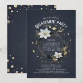 Zwart Wit & Goud Bloemen Bruiloft Verlovingsfeest Kaart (Voorkant / Achterkant)