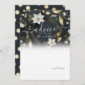 Zwart Wit Goud Bloemen Krans Bruiloft Advies Kaart (Voorkant / Achterkant)