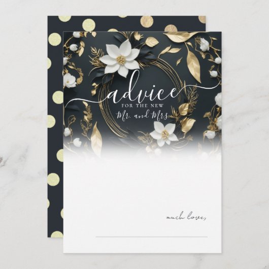 Zwart Wit Goud Bloemen Krans Bruiloft Advies Kaart (Voorkant / Achterkant)