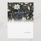 Zwart Wit Goud Bloemen Krans Bruiloft Advies Kaart (Voorkant)