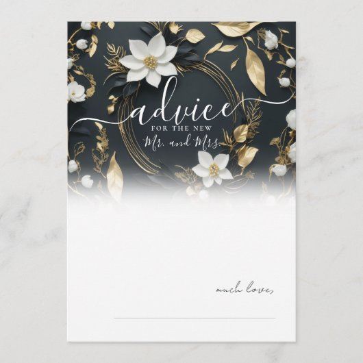 Zwart Wit Goud Bloemen Krans Bruiloft Advies Kaart (Voorkant)