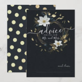 Zwart Wit Goud Bloemen Krans Bruiloft Advies Kaart (Voorkant / Achterkant)