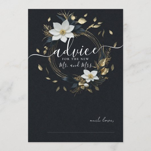 Zwart Wit Goud Bloemen Krans Bruiloft Advies Kaart (Voorkant)