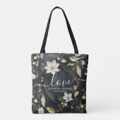 Zwart Wit Goud Bloemen Krans Bruiloft Dank u Tote Bag (Achterkant)
