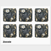 Zwart Wit & Goud Bloemen Krans Bruiloft Dank u Vierkante Sticker (Vel)