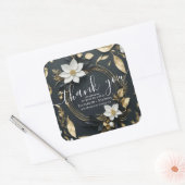 Zwart Wit & Goud Bloemen Krans Bruiloft Dank u Vierkante Sticker (Envelop)