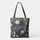 Zwart Wit & Goud Bloemen Krans Bruiloft De Bruid Tote Bag (Achterkant)