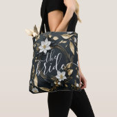 Zwart Wit & Goud Bloemen Krans Bruiloft De Bruid Tote Bag (Dichtbij)