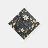 Zwart Wit Goud Bloemen Krans Bruiloft Liefde Bedan Servet (Hoek)