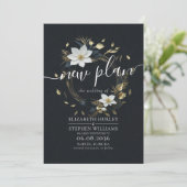 Zwart Wit Goud Bloemen Krans Bruiloft uitgesteld Save The Date (Staand voorkant)