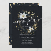 Zwart Wit Goud Bloemen Krans Bruiloft uitgesteld Save The Date (Voorkant / Achterkant)