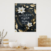 Zwart Wit Goud Bloemen Krans Bruiloft Welkom Poster (Keuken)