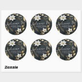Zwart Wit Goud Bloemen Krans Bruiloft Welkom Ronde Sticker (Vel)