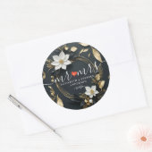 Zwart Wit Goud Bloemen Krans Bruiloft Welkom Ronde Sticker (Envelop)
