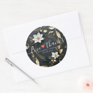 Zwart Wit Goud Bloemen Krans Bruiloft Welkom Ronde Sticker