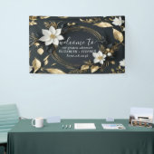 Zwart Wit Goud Bloemen Krans Bruiloft Welkom Spandoek (Beurs)