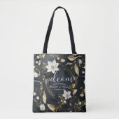 Zwart Wit Goud Bloemen Krans Bruiloft Welkom Tote Bag (Voorkant)