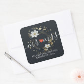 Zwart Wit Goud Bloemen Krans Bruiloft Welkom Vierkante Sticker (Envelop)