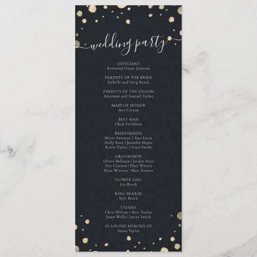 Zwart Wit Goud Bloemen Krans Trouwprogramma Programmakaart (Achterkant)