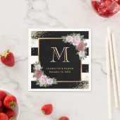 Zwart Wit Goud Bloemen Monogram Bruiloft Servetten (Insitu)
