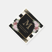 Zwart Wit Goud Bloemen Monogram Bruiloft Servetten (Hoek)