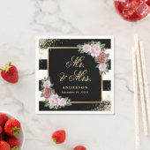 Zwart Wit Goud Bloemen Mr en Mrs Wedding Servet (Insitu)
