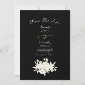 Zwart Wit Goud Bloemen Rozen Elegant Traditioneel Save The Date (Voorkant)