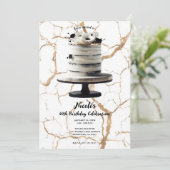 Zwart & Wit Goud Bloemen Tier Cake Verjaardagsfees Kaart (Staand voorkant)