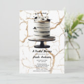 Zwart & Wit Goud Bloemen Tier Cake Vrijgezellenfee Kaart (Staand voorkant)