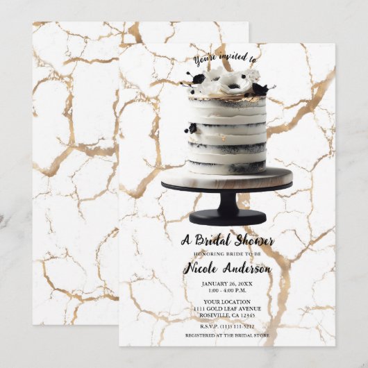 Zwart & Wit Goud Bloemen Tier Cake Vrijgezellenfee Kaart (Voorkant / Achterkant)