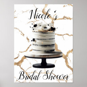 Zwart & Wit Goud Bloemen Tier Cake Vrijgezellenfee Poster