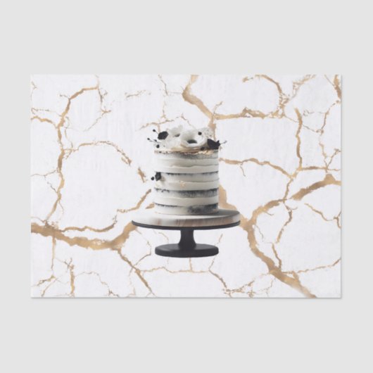 Zwart & Wit Goud Bloemen Tier Cake Vrijgezellenfee Tissuepapier (Voorkant)