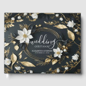 Zwart Wit Goud Bloemenkrans Bruiloft Gastenboek (Voorkant)