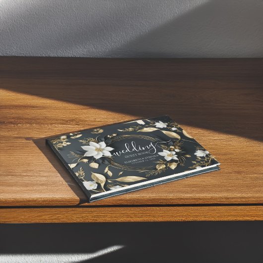 Zwart Wit Goud Bloemenkrans Bruiloft Gastenboek
