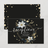 Zwart Wit Goud Bloemenkrans Huwelijksreceptie Informatiekaartje (Voorkant / Achterkant)