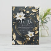 Zwart wit goud bloemenkrans we doen bruiloft foto kaart (Staand voorkant)