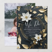 Zwart wit goud bloemenkrans we doen bruiloft foto kaart (Voorkant / Achterkant)